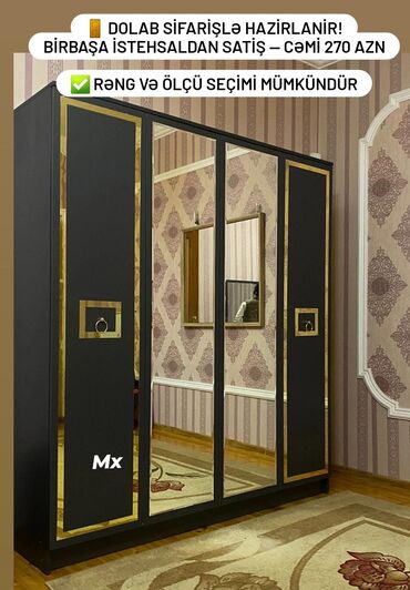 Çarpayılar: Düz dolab, Yataq otağı üçün, Paltar üçün, Açılan, Korpuslu, 4 qapılı