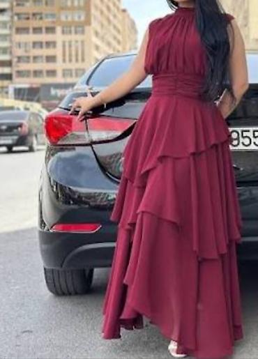 vecer paltarları: Bordo rəngli zərif ziyafət geyimi - Model: Uzun, çoxqatlı ətək — 1