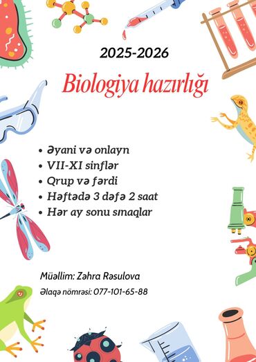 Təlim, kurslar: Biologiya hazırlıq kursları 2025-2026-cı tədris ili üçün nəzərdə