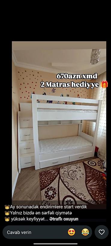 Oğlan və qız üçün, Yeni, Çarpayı, Matras ilə, Siyirməli, Laminat