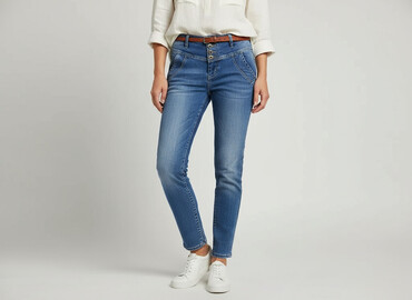 sandały na koturnie prima moda: Denim, Jeansy damskie, rozmiar M