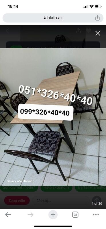 Masa və oturacaq dəstləri: Qonaq otağı üçün, Yeni, Dördbucaq masa, 4 stul — 16