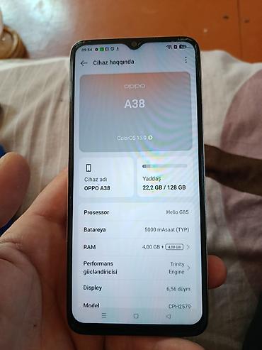 baku electronics qaz paneli: Oppo A38, 128 GB, rəng - Qızılı, Barmaq izi — 4