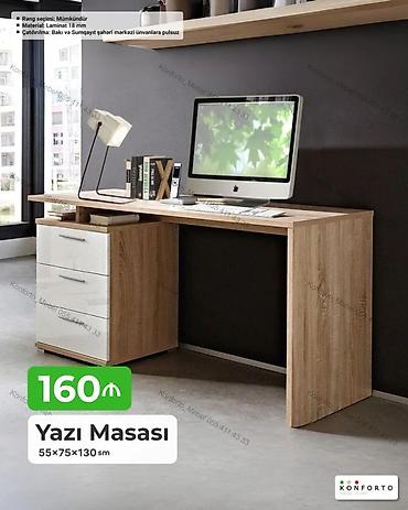 masa ofis: Düz masa, Stulsuz, Polkalı, Siyirməli, Teksturalı laminat — 1