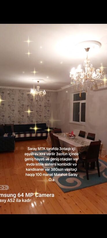 Uzunmüddətli kirayə mənzillər: Sarayı MTK tərəfdə 3 sotun içində əşyalı ev kirayə verilir. Evdə geniş