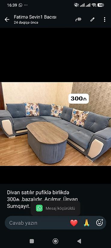 Divan satılır pufiklə birlikdə 300₼ .bazalıdır. Açılmır. Ünvan lalafo.az -da Divan satılır pufiklə birlikdə 300₼ .bazalıdır. Açılmır. Ünvan