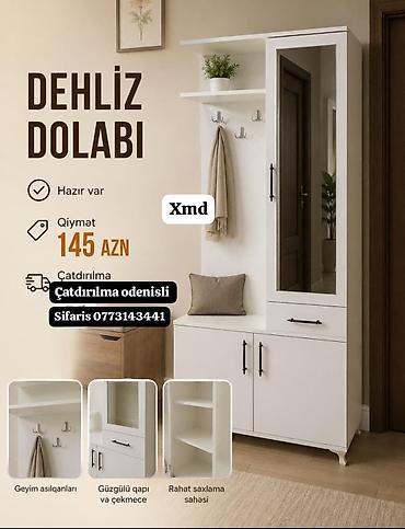 şkaf ucuz: Dehliz dolabı – funksional giriş mebeli - Rəng: ağ - Dizayn: sağ — 1