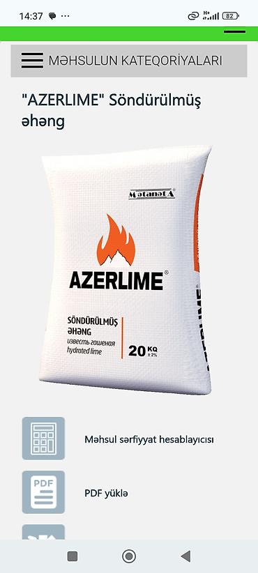Karbonat: AZERLIME Söndürülmüş əhəng – Mətanət A istehsalı, peşəkar tikinti və — 1