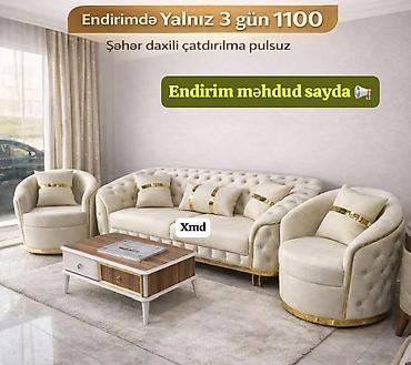 отдам бесплатно мебель: - 3 hissəli salon dəsti: 1 ədəd üçlü divan + 2 ədəd kreslo - Rəng — 1