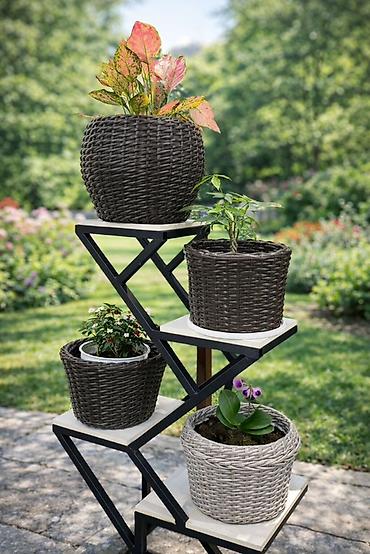 Горшки для растений: Плетёные кашпо для растений - Материал: синтетический ротанг — 3