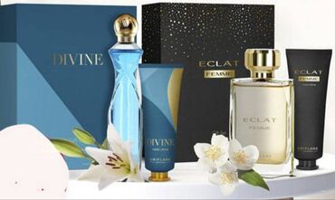 Ətriyyat: Dest " Divine ", " Eclat ". Deste daxildi etir ve el kremi. Oriflame