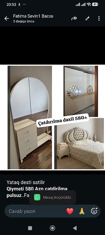 Yataq desti satilir
*Qiymeti 580 Azn catdirilma pulsuz*. Fatimə99 lalafo.az -da Yataq desti satilir
*Qiymeti 580 Azn catdirilma pulsuz*. Fatimə99