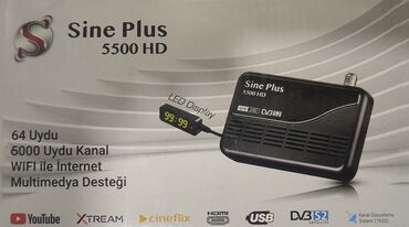 Peyk antenaları: Sine Plus 5500 HD krosnu aparatıdır Daxili Wifi ilə YouTube,1 illik İp