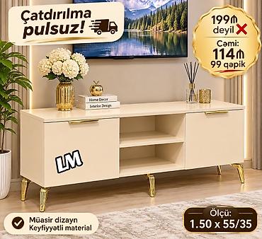 TV altlığı: Müasir dizaynlı TV stendi - Rəng: krem/şampan tonlarında, qızılı — 1