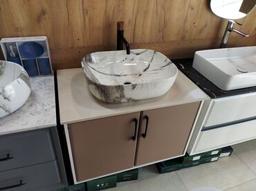 moydadır modelleri: Mərmər naxışlı masaüstü hamam lavabosu və dolab dəsti - Lavabo
