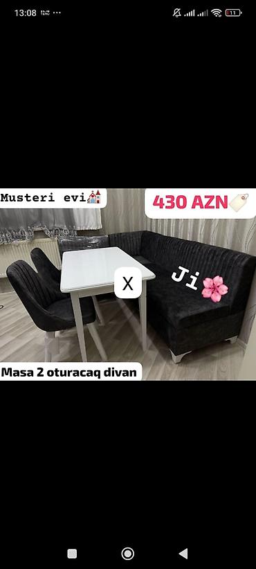metbex ucun krantlar: Mətbəx/yataq otağı üçün künc dəstı: - Ağ rəngli düzbucaqlı masa - 2 — 1