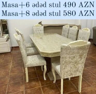 Masa və oturacaq dəstləri: Qonaq otağı üçün, Yeni, Açılmayan, Dördbucaq masa, 6 stul — 4