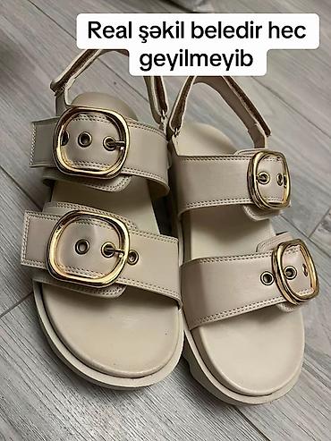 kablok tuflilar: Bej rəngli qadın sandal modeli - Trend Yoldan alınıb - Ölçülər — 2