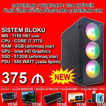 Masaüstü kompüterlər və iş stansiyaları: Sistem Bloku "Mini ATX 340-14 DDR3 1155 B75/Core i7 3770/8GB Ram/512GB