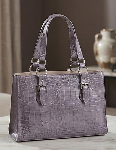 Elegantna damska tašna – kroko tekstura, lila - Materijal: veštačka