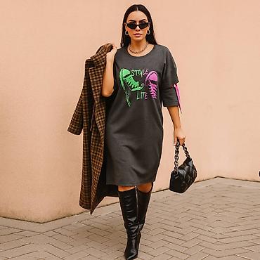 xxs: Повседневное платье, Осень-весна, Короткая модель, Трикотаж, Прямое, 5XL — 2