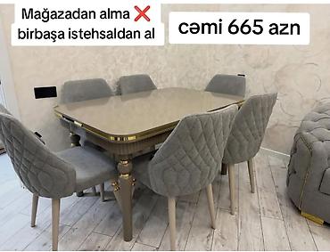 mdf panel: Qonaq otağı üçün, Yeni, Açılan, Dördbucaq masa, 6 stul — 1