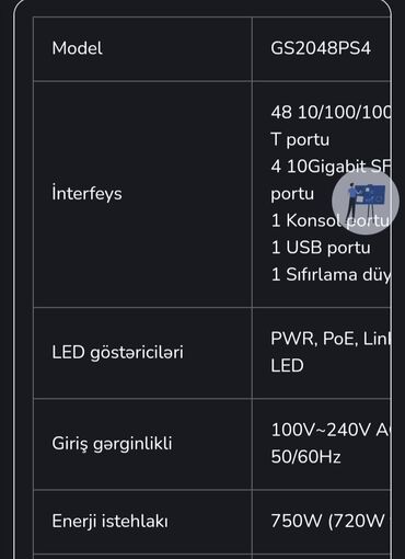 Modemlər və şəbəkə avadanlıqları: 48 portluq POE Switch Cisco Catalyst 3750 v2 series. Yenidir. Istifadə — 8