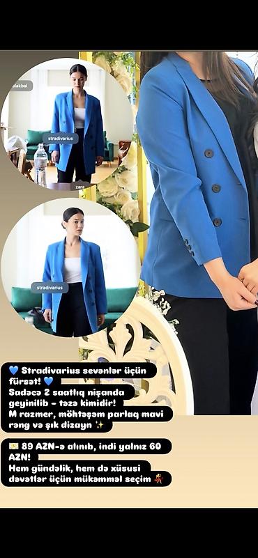 kətan şalvar qadın: Stradivarius qadın blezeri - Rəng: canlı mavi - Model: ikiqat düyməli — 1
