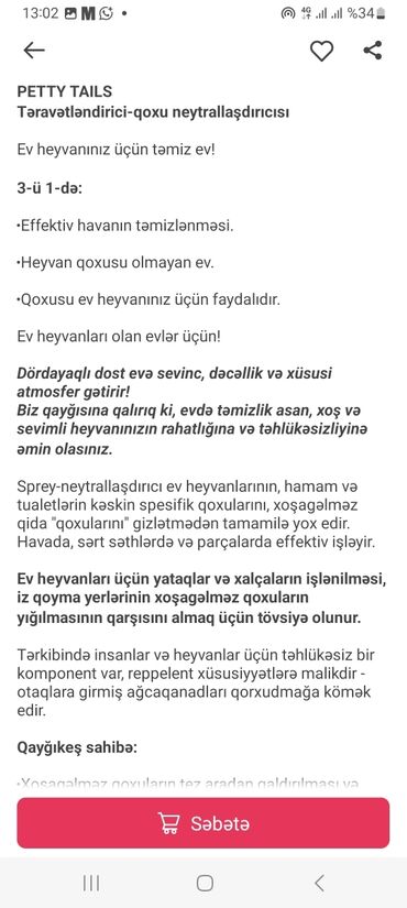 metlax xalca: PETTI TAILS Pet-Safe Home Cleaning – 3‑ü 1‑də təravətləndirici və qoxu