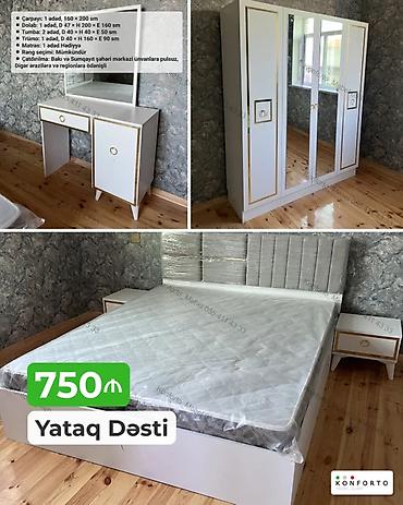 bedroom: Yataq dəsti – 750 ₼ Komplektin tərkibi və ölçüləri: - Çarpayı: 1 — 1