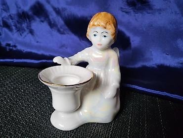 Sveće i svećnjaci: Nov porcelanski svecnja andjela iz 70ih.god. Nov svecnjak sa sedef — 3
