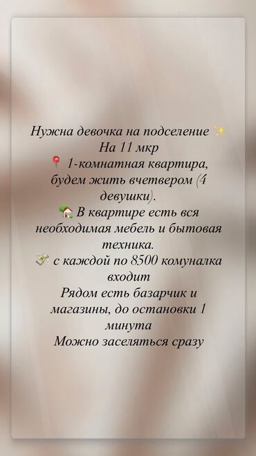 сниму помещение: 1 бөлмө, Менчик ээси, Чогуу жашоо менен, Толугу менен эмереги бар