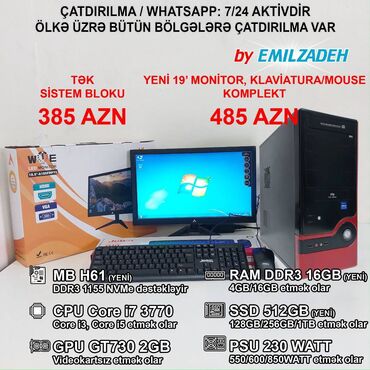 kamputer: Masaüstü Kompüter "Zip DDR3 1155 H61/Core i7 3770/16GB Ram/GT730/512GB