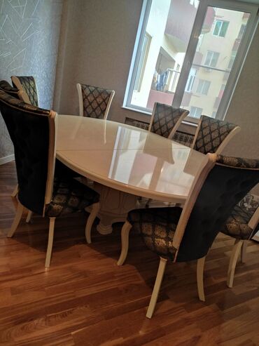 acilan stol: Qonaq otağı üçün, İşlənmiş, Açılan, Oval masa, 8 stul