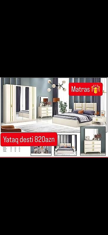 stol ve stullar: Yataq dəsti – 820 AZN Hədiyyə: Matras Komplekt: - 4 qapılı şkaf – — 1