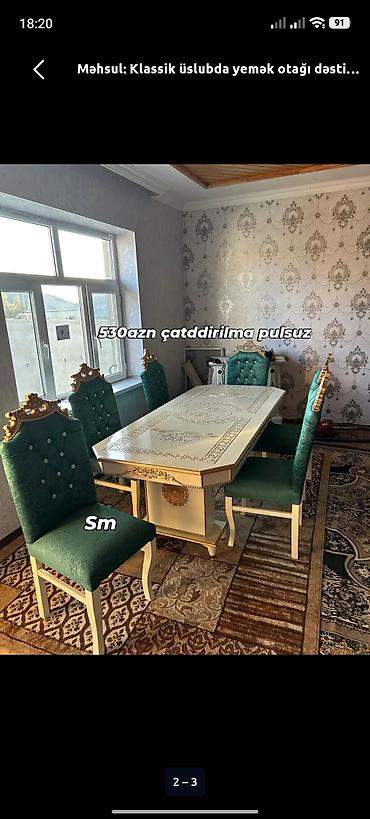 mebel alan usta: Klassik üslubda yemək otağı dəsti - Dəst: Masa + 6 stul - Stil — 1