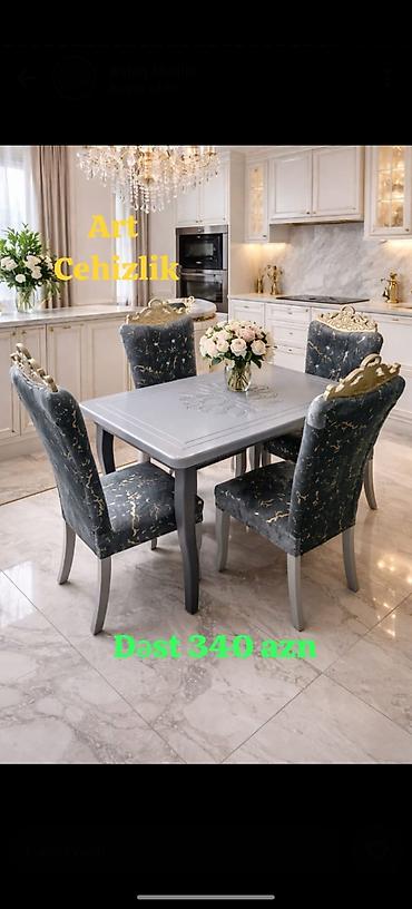 Masa və oturacaq dəstləri: Qonaq otağı üçün, Yeni, Açılmayan, Oval masa, 8 stul — 6