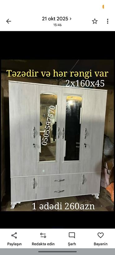 Paltar dolabları, qarderoblar: Hörmətli̇ müştərilər bizdə sexin özüdür və yalniz təzə mebellər — 1