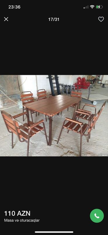 Bağ, çöl masa və oturacaq dəstləri: Yeni, Dördbucaq masa, 6 stul, Açılmayan, Stullar ilə, Taxta, Azərbaycan — 10