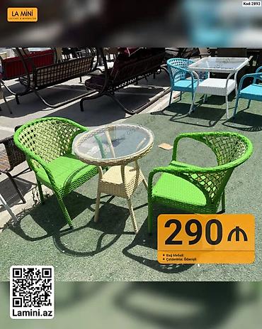 bağ stol stulları: Bağ mebeli dəsti – 2 ədəd kreslo + 1 ədəd şüşə səthli masa — 1