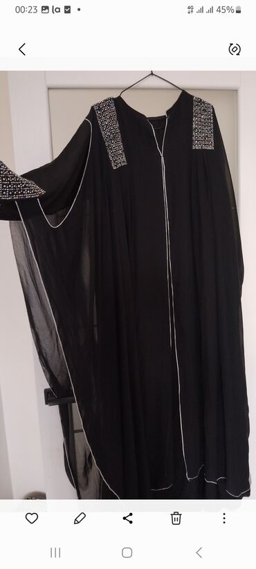 Вечерние платья: Вечернее платье, Длинная модель, Шифон, С рукавами, Стразы, XL (EU 42)