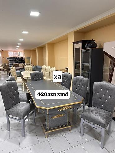 stol ayaqları: Yemək masası dəsti. Dəstə 1 ədəd düzbucaqlı masa və 6 ədəd oturacaq — 1