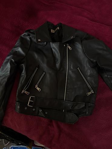 кожанная куртка: Qara dəri motosiklet üslublu gödəkcə - Rəng: qara - Material: dəri — 1