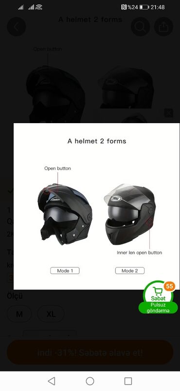 Moto dəbilqələr: Kaskalar 39an hər rəngi var Qara mat kaskalar 55azn Qara parlaq — 17