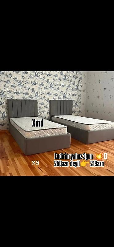 ağ masa: İki ədəd tək nəfərlik çarpayı dəsti – başlıq, baza və döşək ilə. - — 1