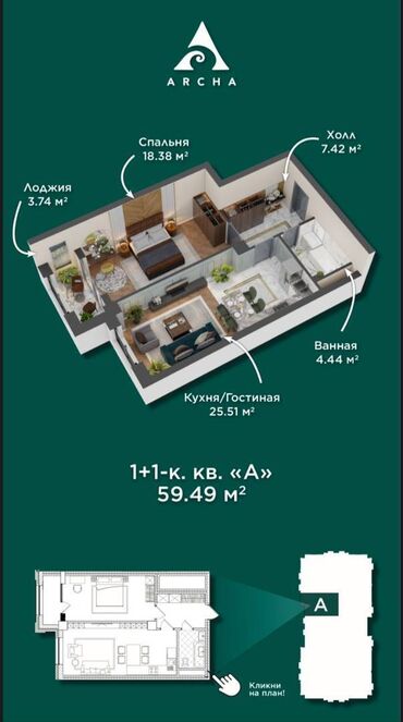 Продажа домов: 1 комната, 60 м², Элитка, 6 этаж, ПСО (под самоотделку)