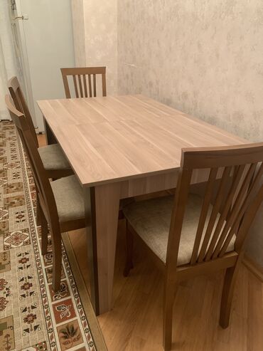 stol satılır: Для кухни, Для гостиной, Б/у, Раскладной, Прямоугольный стол, 4 стула