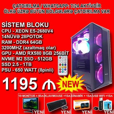 intel core i7: Sistem Bloku "DDR4 2011-V3 X99//Xeon E5-2680V4/64GB Ram/RX580 8GB GPU