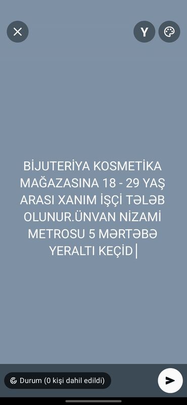 Satış məsləhətçiləri: Satış məsləhətçisi tələb olunur, Yalnız qadınlar üçün, 18-29 yaş, 1-2 illik təcrübə, Gündəlik ödəniş