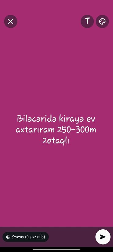 kirayə mənzillər aylıq: Biləcəridə yerləşən 2 otaqlı kirayə ev axtarılır. Aylıq kirayə haqqı